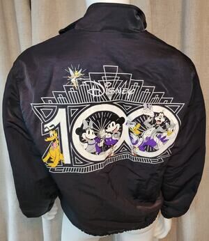 Disney 100th Anniversary Mickey & Friends Bomber Windbreaker Black Jacket Sz XS